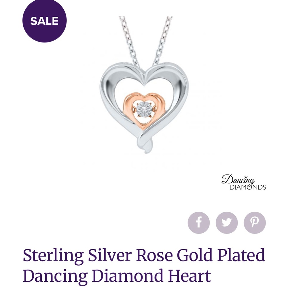 Dancing Diamonds Silver and Rose Gold Heart Necklace